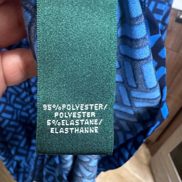 Ralph Lauren Women Midi Sleeveless Summer Blue Geometric with Belt Dress Size 8 - Picture 10 of 10